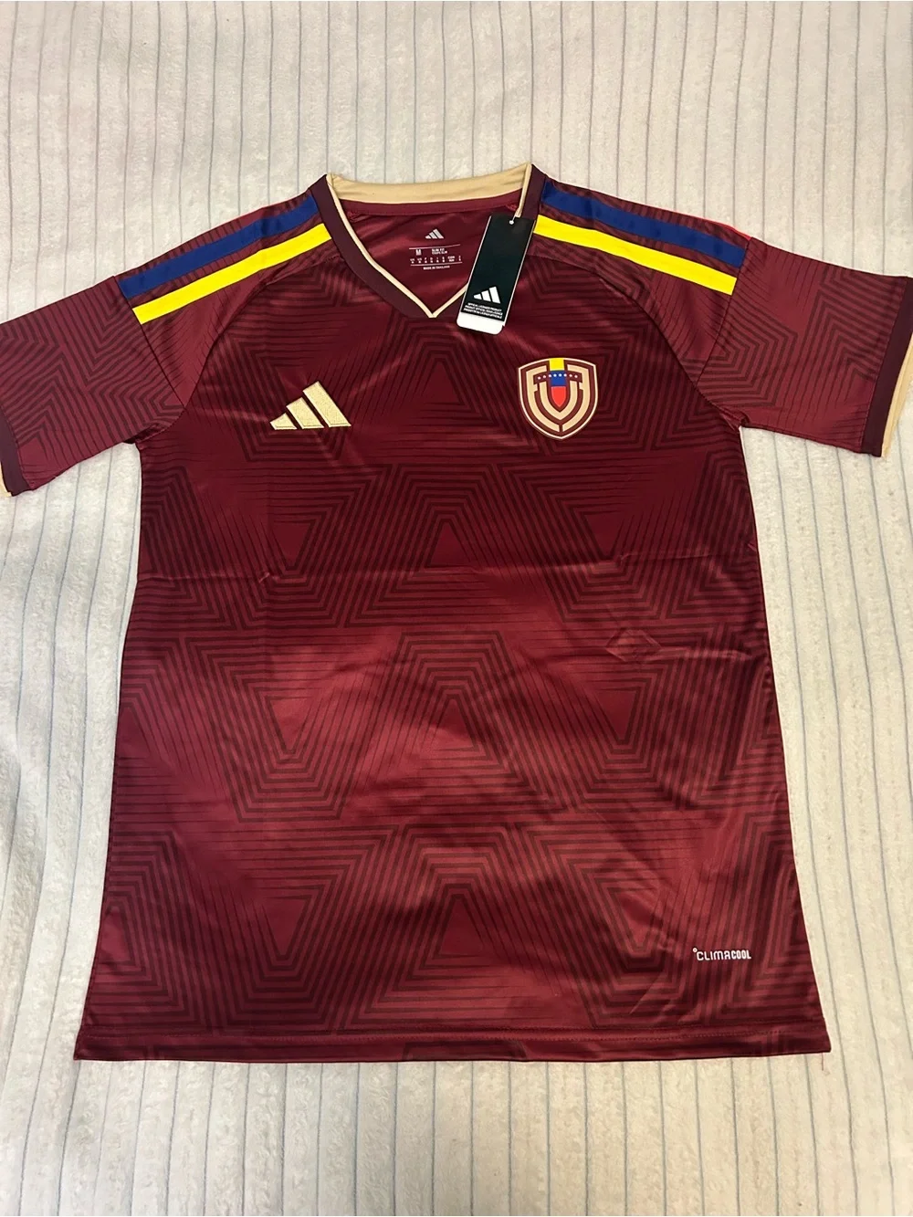 Adidas Venezuela Maroon Soccer Jersey with Yellow & Blue Accents